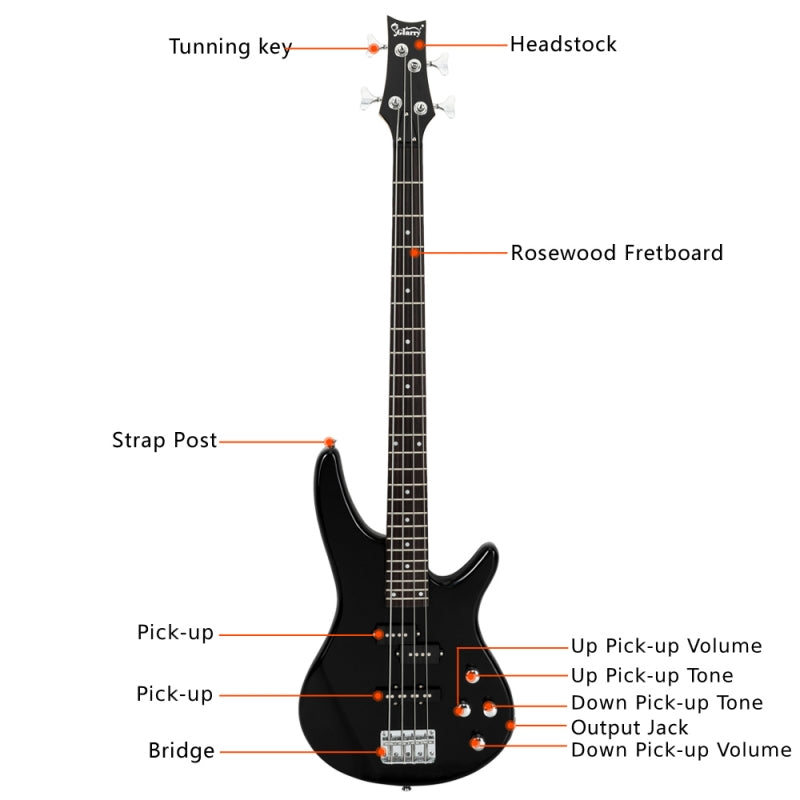 Glarry GIB 4 String Bass Guitar Full Size SS pickups w/20W Amplifier - Black