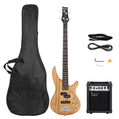 Glarry GIB 4 String Bass Guitar Full Size SS pickups w/20W Amplifier - Burlywood