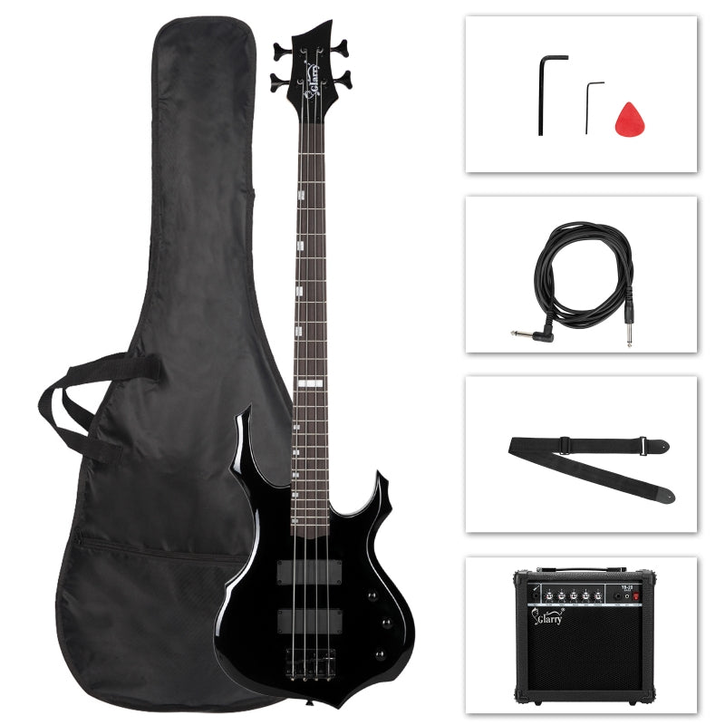Glarry Burning Fire Electric Bass Guitar HH Pickups w/ 20W Amplifier - Black