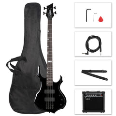 Glarry Burning Fire Electric Bass Guitar HH Pickups w/ 20W Amplifier - Black