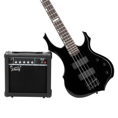 Glarry Burning Fire Electric Bass Guitar HH Pickups w/ 20W Amplifier - Black