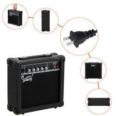 Glarry Burning Fire Electric Bass Guitar HH Pickups w/ 20W Amplifier - Black