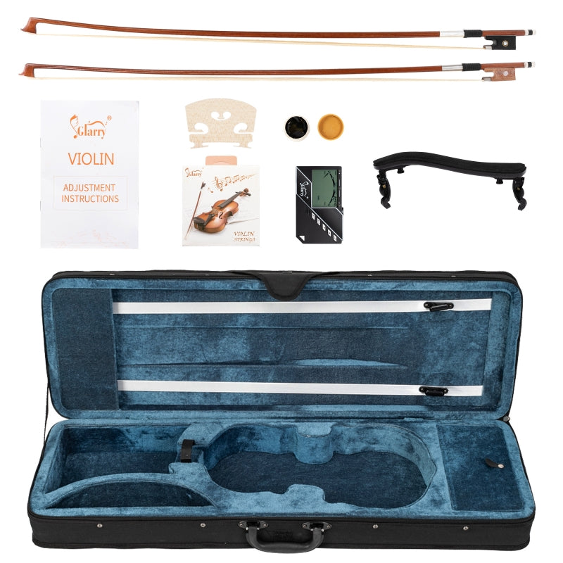 Glarry GV403 4/4 Full Size Violin Antiqued Matt Natural with 2 x Bow / Bridge