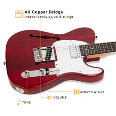 Glarry GTL Semi-Hollow Electric Guitar Wine - Red