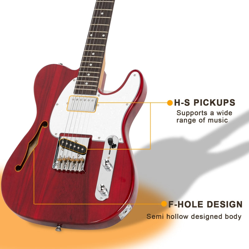 Glarry GTL Semi-Hollow Electric Guitar Wine - Red