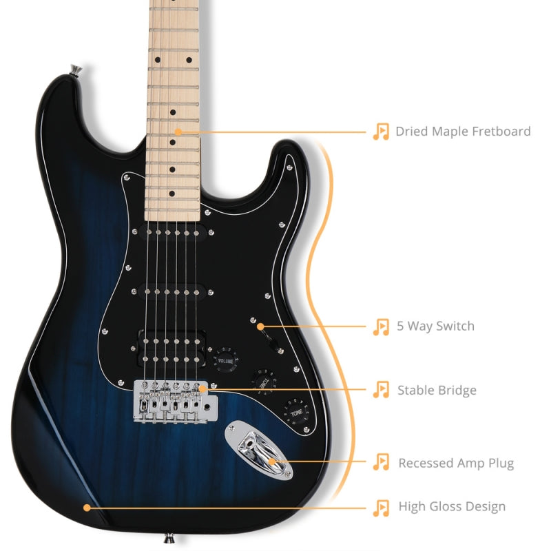 Glarry GST HSS Pickups Electric Guitar w/20W Amplifier - Blue
