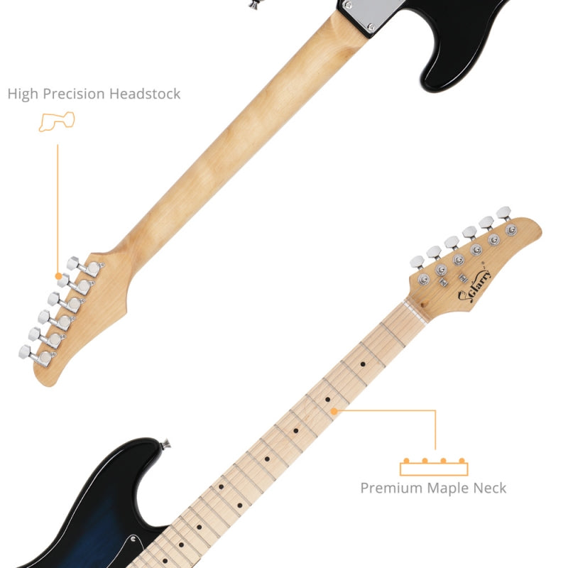 Glarry GST HSS Pickups Electric Guitar w/20W Amplifier - Blue