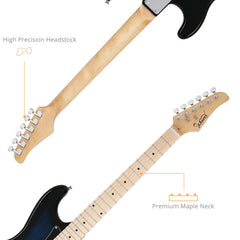 Glarry GST HSS Pickups Electric Guitar w/20W Amplifier - Blue