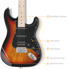 Glarry GST HSS Pickups Electric Guitar w/20W Amplifier - Sunset