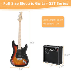 Glarry GST HSS Pickups Electric Guitar w/20W Amplifier - Sunset