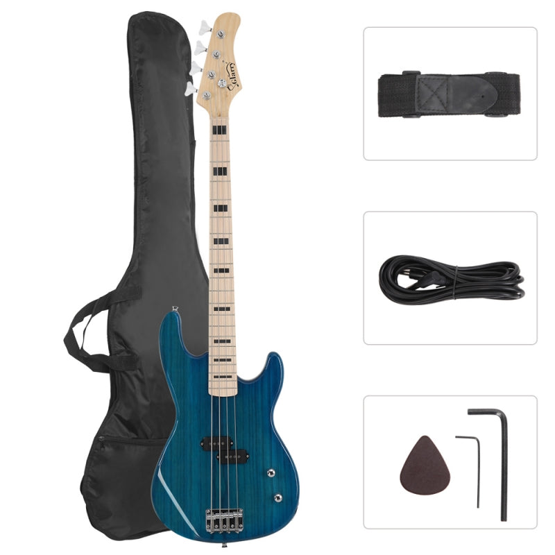 Glarry GP PRO Electric Bass Guitar NO Pickguard - Blue