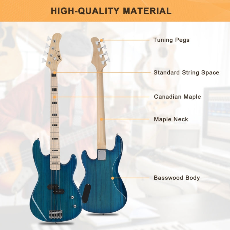 Glarry GP PRO Electric Bass Guitar NO Pickguard - Blue
