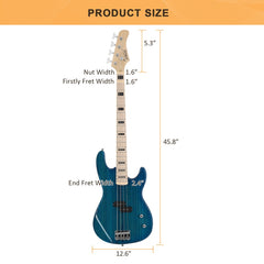 Glarry GP PRO Electric Bass Guitar NO Pickguard - Blue