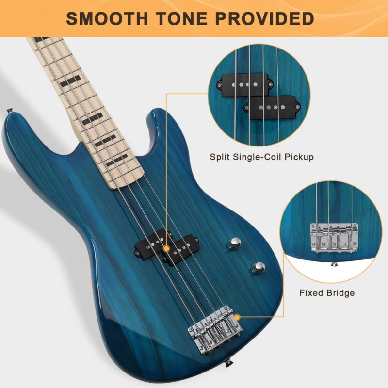Glarry GP PRO Electric Bass Guitar NO Pickguard - Blue