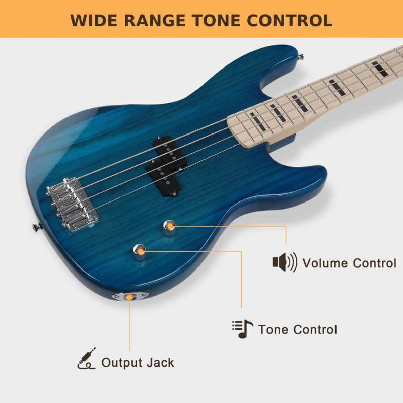 Glarry GP PRO Electric Bass Guitar NO Pickguard - Blue