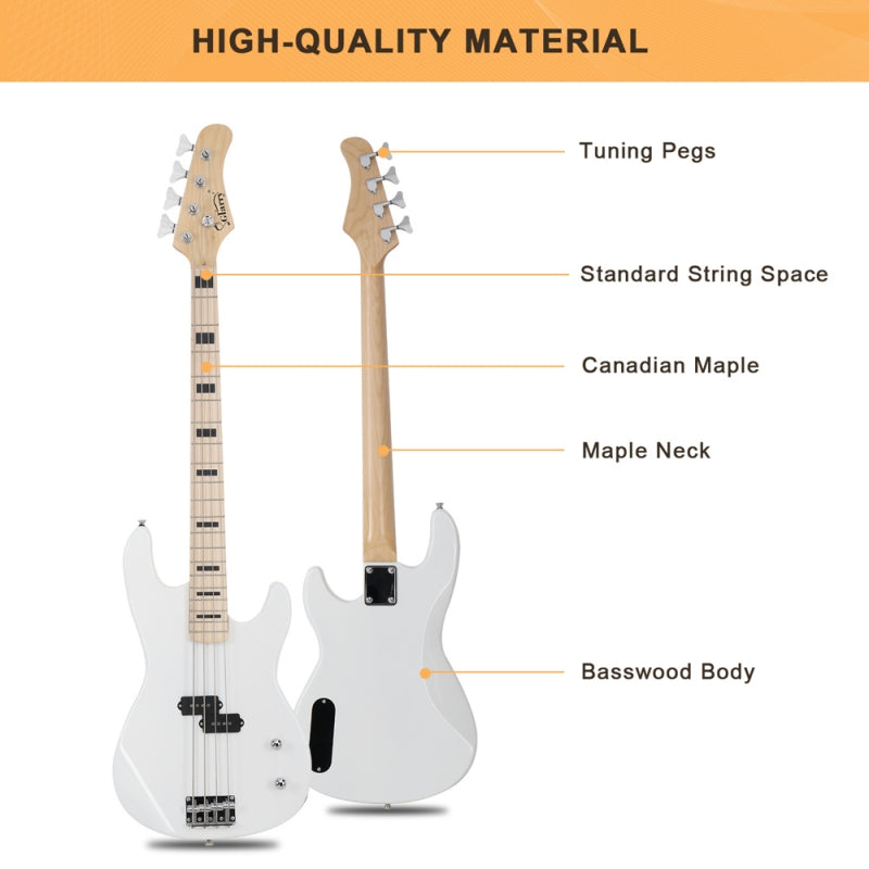 Glarry GP PRO Electric Bass Guitar NO Pickguard - White
