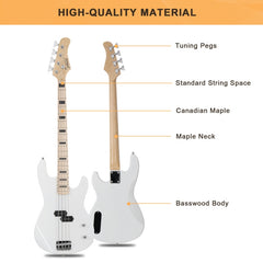 Glarry GP PRO Electric Bass Guitar NO Pickguard - White