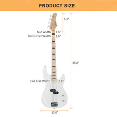 Glarry GP PRO Electric Bass Guitar NO Pickguard - White