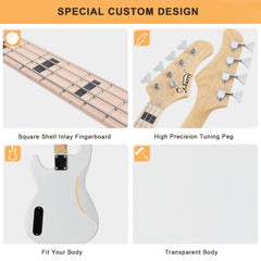 Glarry GP PRO Electric Bass Guitar NO Pickguard - White