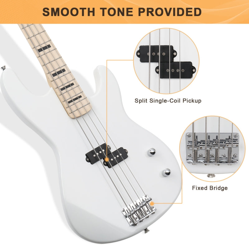 Glarry GP PRO Electric Bass Guitar NO Pickguard - White