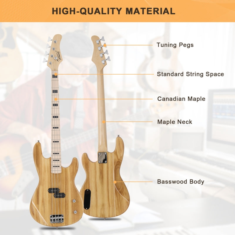 Glarry GP PRO Electric Bass Guitar NO Pickguard - Burlywood