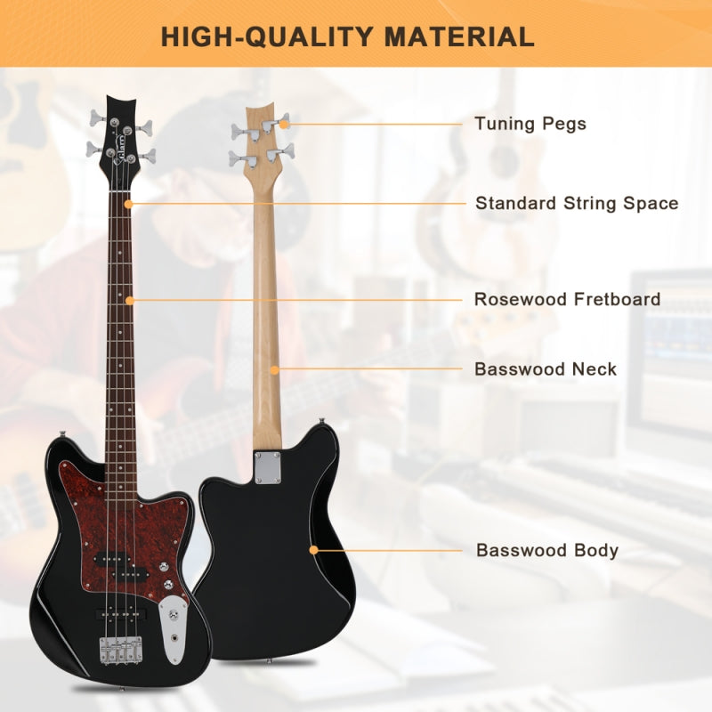 Glarry GIB Bass Guitar 4 String Red Pearl Guard w/20W Amplifier - Black