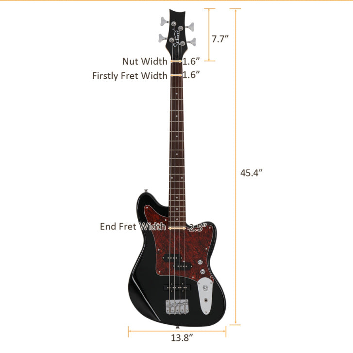 Glarry GIB Bass Guitar 4 String Red Pearl Guard w/20W Amplifier - Black
