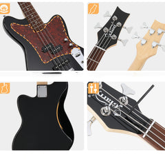 Glarry GIB Bass Guitar 4 String Red Pearl Guard w/20W Amplifier - Black
