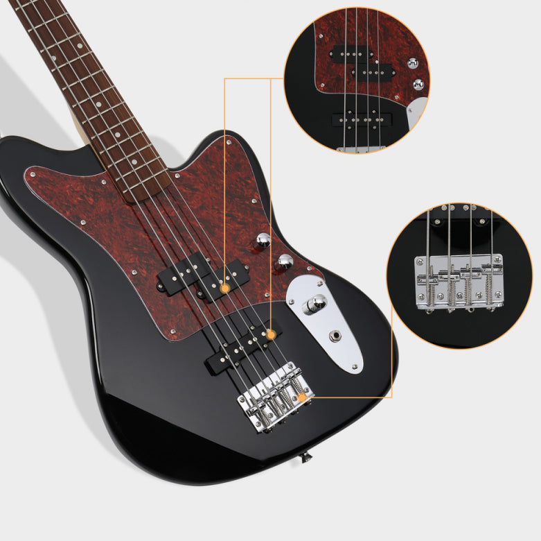 Glarry GIB Bass Guitar 4 String Red Pearl Guard w/20W Amplifier - Black