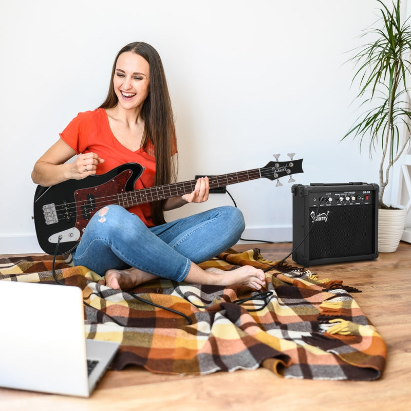 Glarry GIB Bass Guitar 4 String Red Pearl Guard w/20W Amplifier - Black
