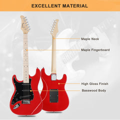 Glarry GST Left Handed Electric Guitar w/20W Amplifier - Red