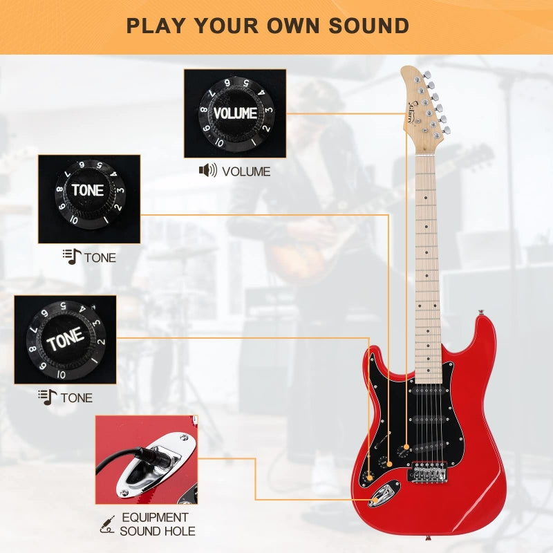 Glarry GST Left Handed Electric Guitar w/20W Amplifier - Red