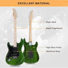 Glarry GST Left Handed Electric Guitar w/20W Amplifier - Green