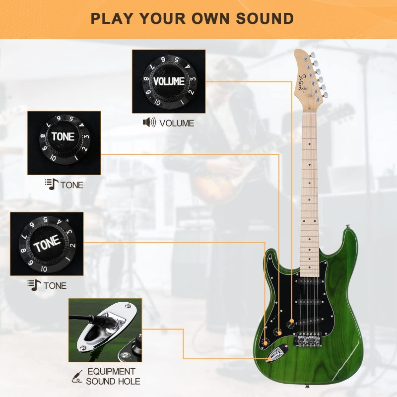 Glarry GST Left Handed Electric Guitar w/20W Amplifier - Green