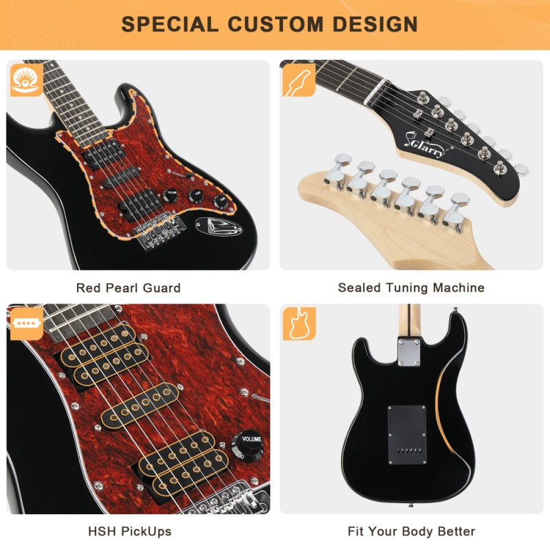 Glarry GST Electric Guitar HSH Pickup Rosewood Fingerboard - Black