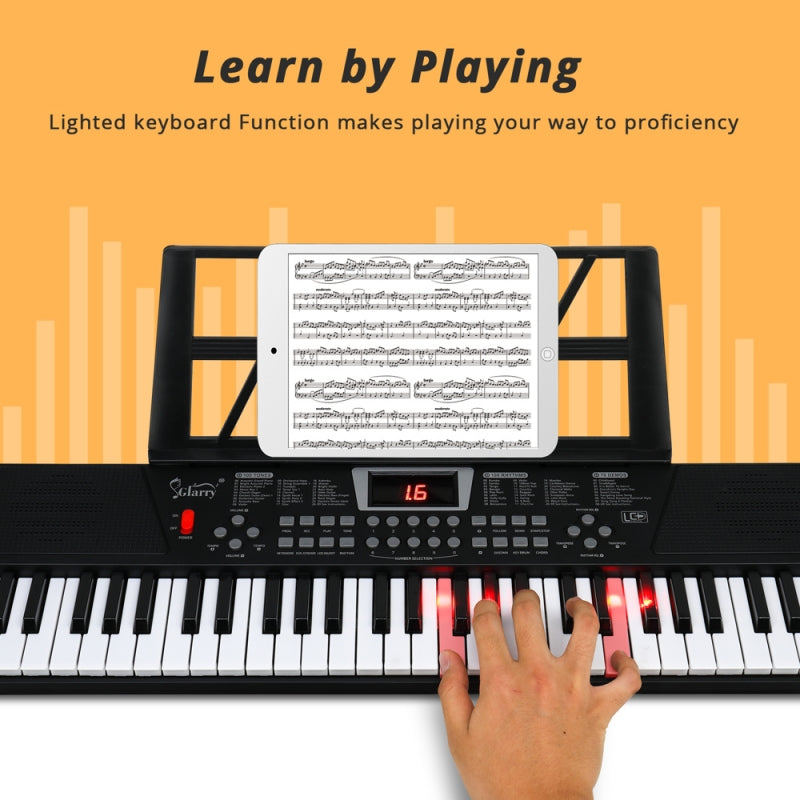 Glarry GEP-201 54-Key Portable Electronic Piano Keyboard w/LCD Screen, Microphone