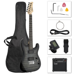 Glarry GST Electric Guitar HH Pickup Tiger Stripe w/20W Amplifier - Black
