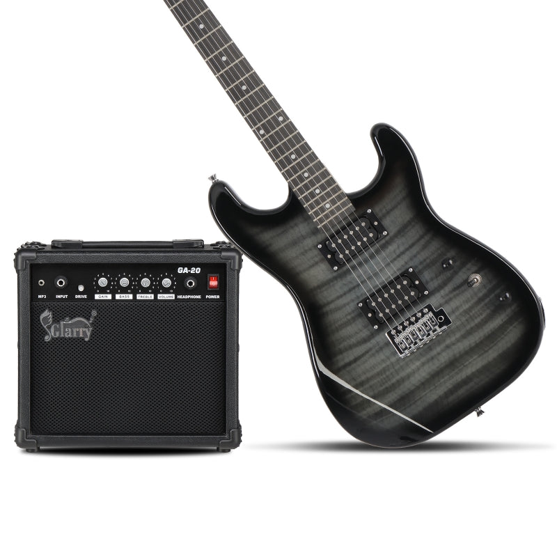 Glarry GST Electric Guitar HH Pickup Tiger Stripe w/20W Amplifier - Black