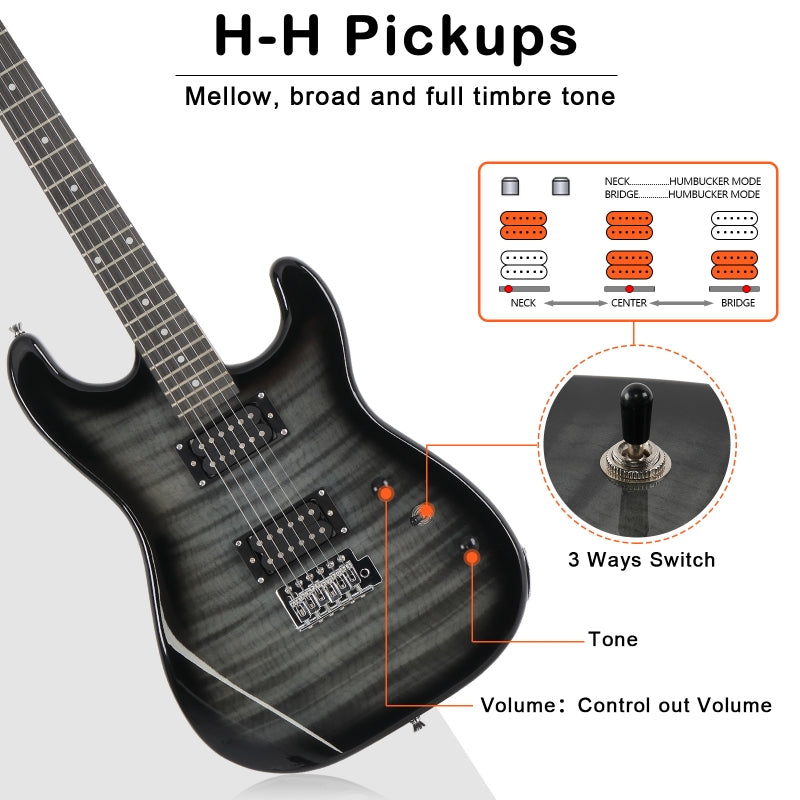 Glarry GST Electric Guitar HH Pickup Tiger Stripe w/20W Amplifier - Black