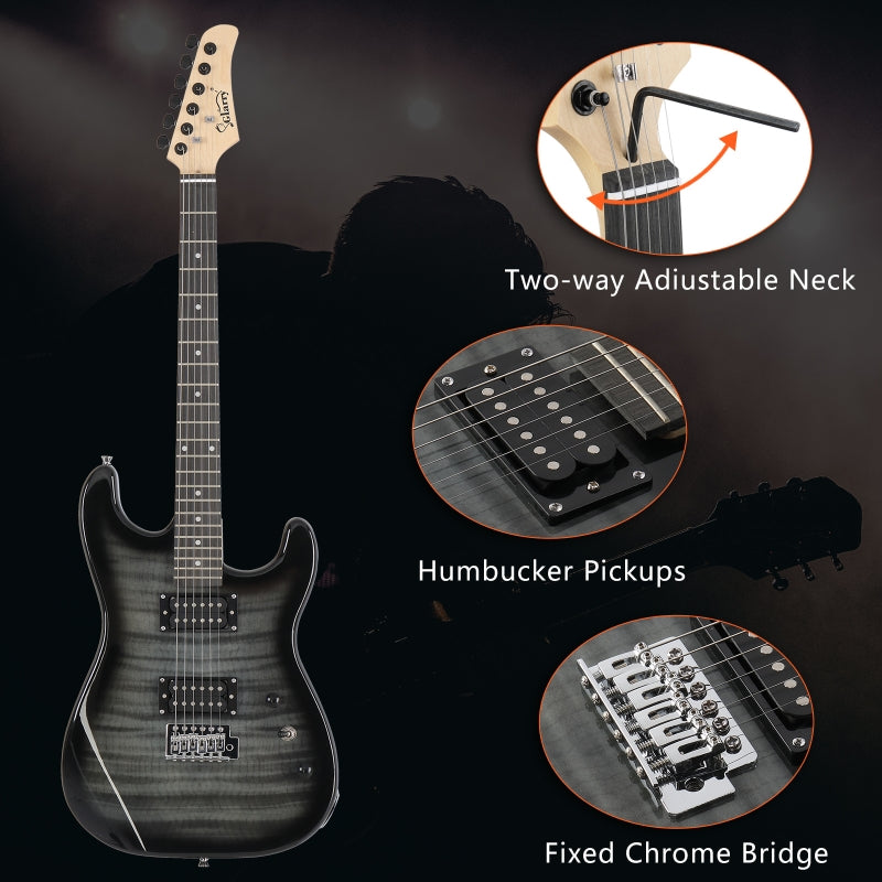 Glarry GST Electric Guitar HH Pickup Tiger Stripe w/20W Amplifier - Black