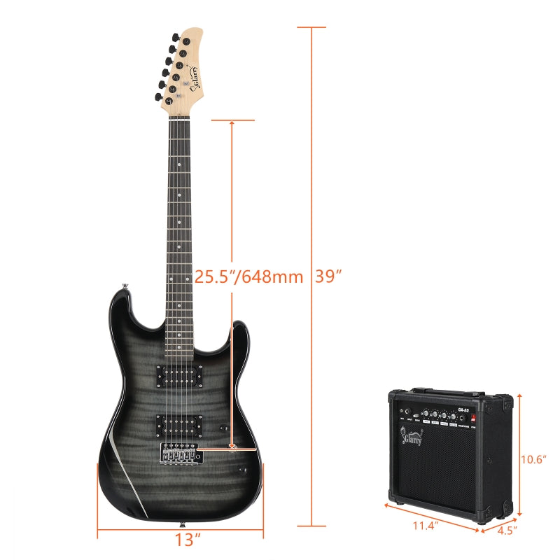 Glarry GST Electric Guitar HH Pickup Tiger Stripe w/20W Amplifier - Black