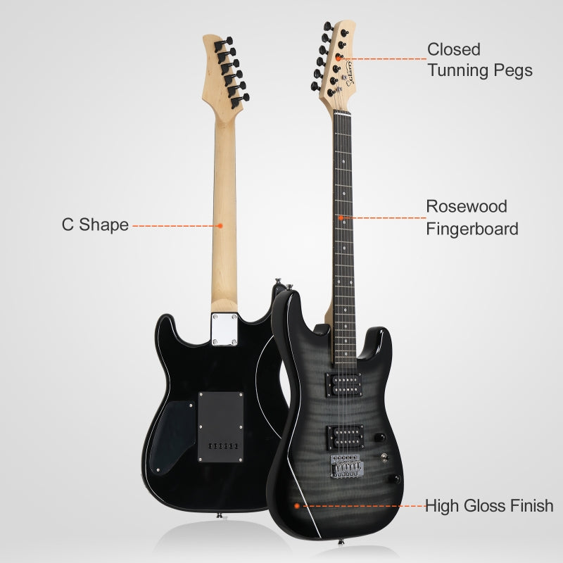 Glarry GST Electric Guitar HH Pickup Tiger Stripe w/20W Amplifier - Black