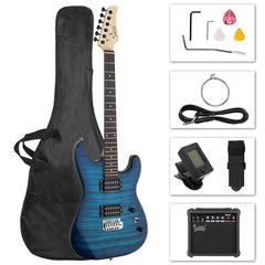 Glarry GST Electric Guitar HH Pickup Tiger Stripe w/20W Amplifier - Blue