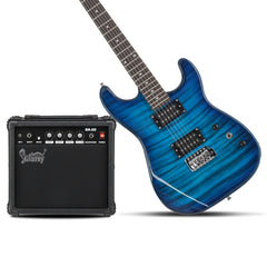 Glarry GST Electric Guitar HH Pickup Tiger Stripe w/20W Amplifier - Blue