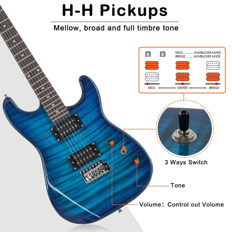 Glarry GST Electric Guitar HH Pickup Tiger Stripe w/20W Amplifier - Blue