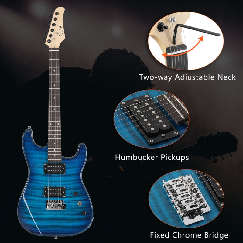 Glarry GST Electric Guitar HH Pickup Tiger Stripe w/20W Amplifier - Blue