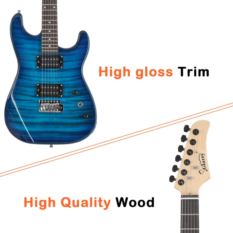 Glarry GST Electric Guitar HH Pickup Tiger Stripe w/20W Amplifier - Blue