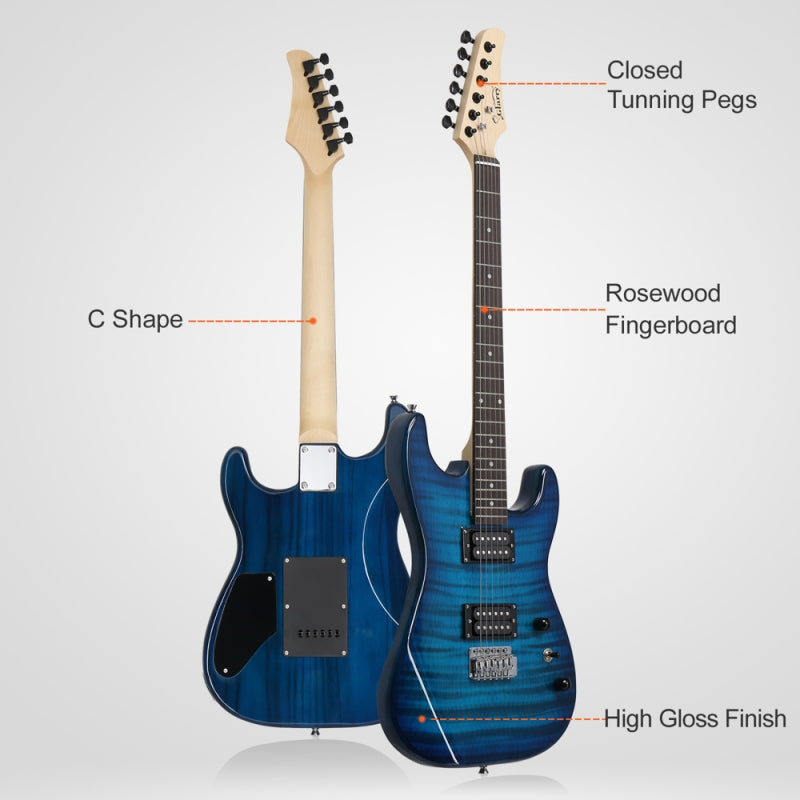 Glarry GST Electric Guitar HH Pickup Tiger Stripe w/20W Amplifier - Blue
