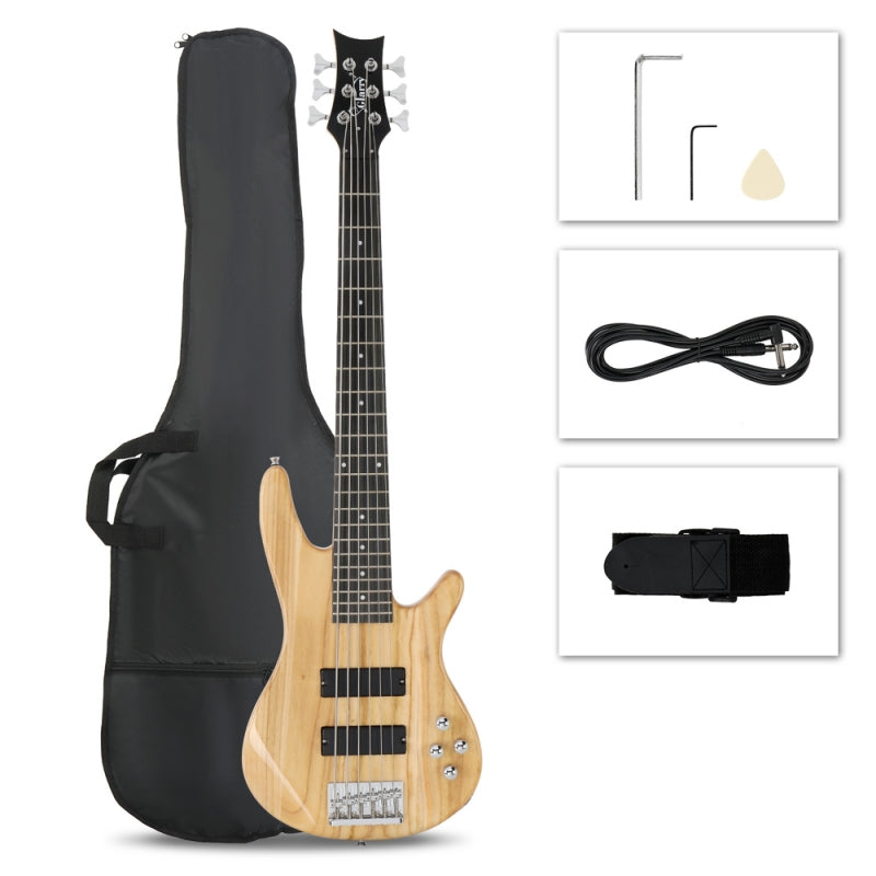 Glarry GIB 6 String Bass Guitar Full SizeHH Pickup - Burlywood