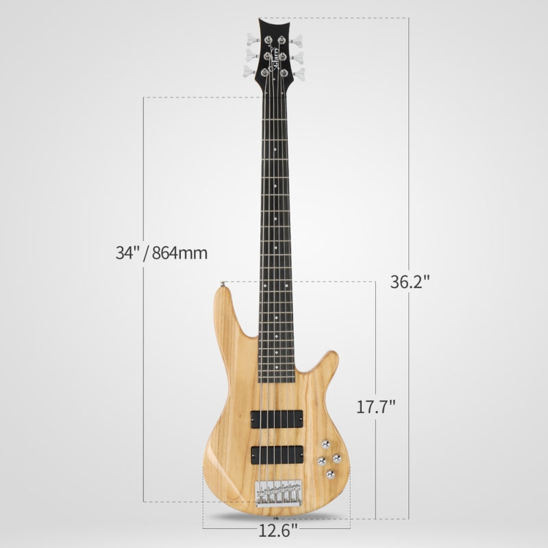 Glarry GIB 6 String Bass Guitar Full SizeHH Pickup - Burlywood